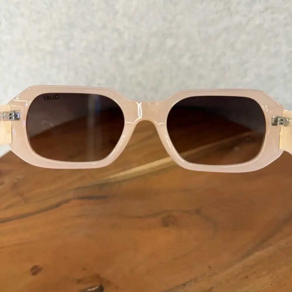 Quay Australia Hyped Up Narrow Hexagon Sunglasses Pink Nude Perfect Condition - Picture 5 of 7